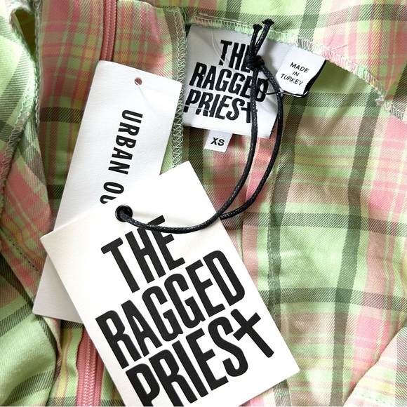 NWT Ragged Priest‎ Memory Cotton Mini Dress Green Pink Plaid XS - Picture 9 of 10